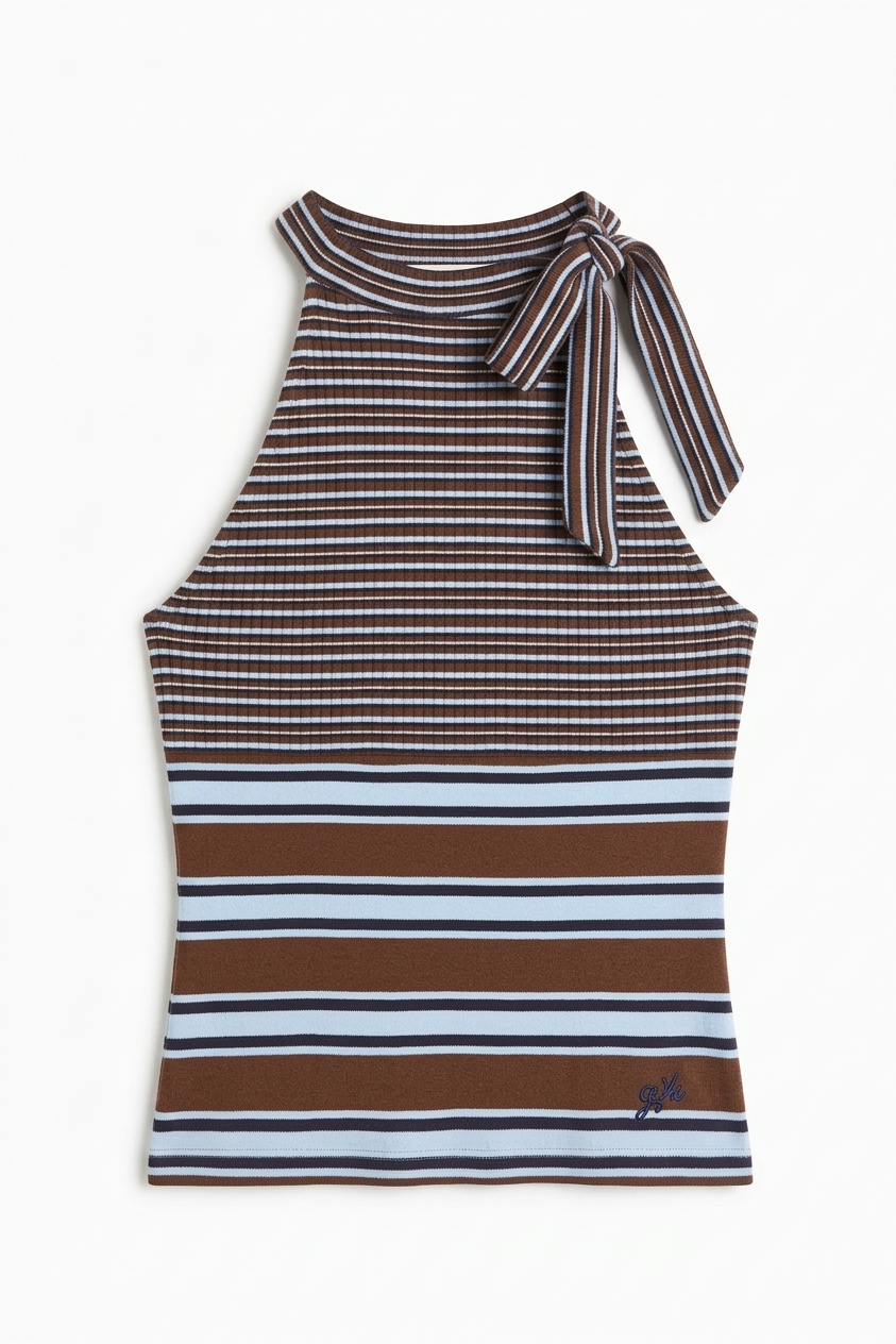 Oriana High Neck Tank - Blue Stripe