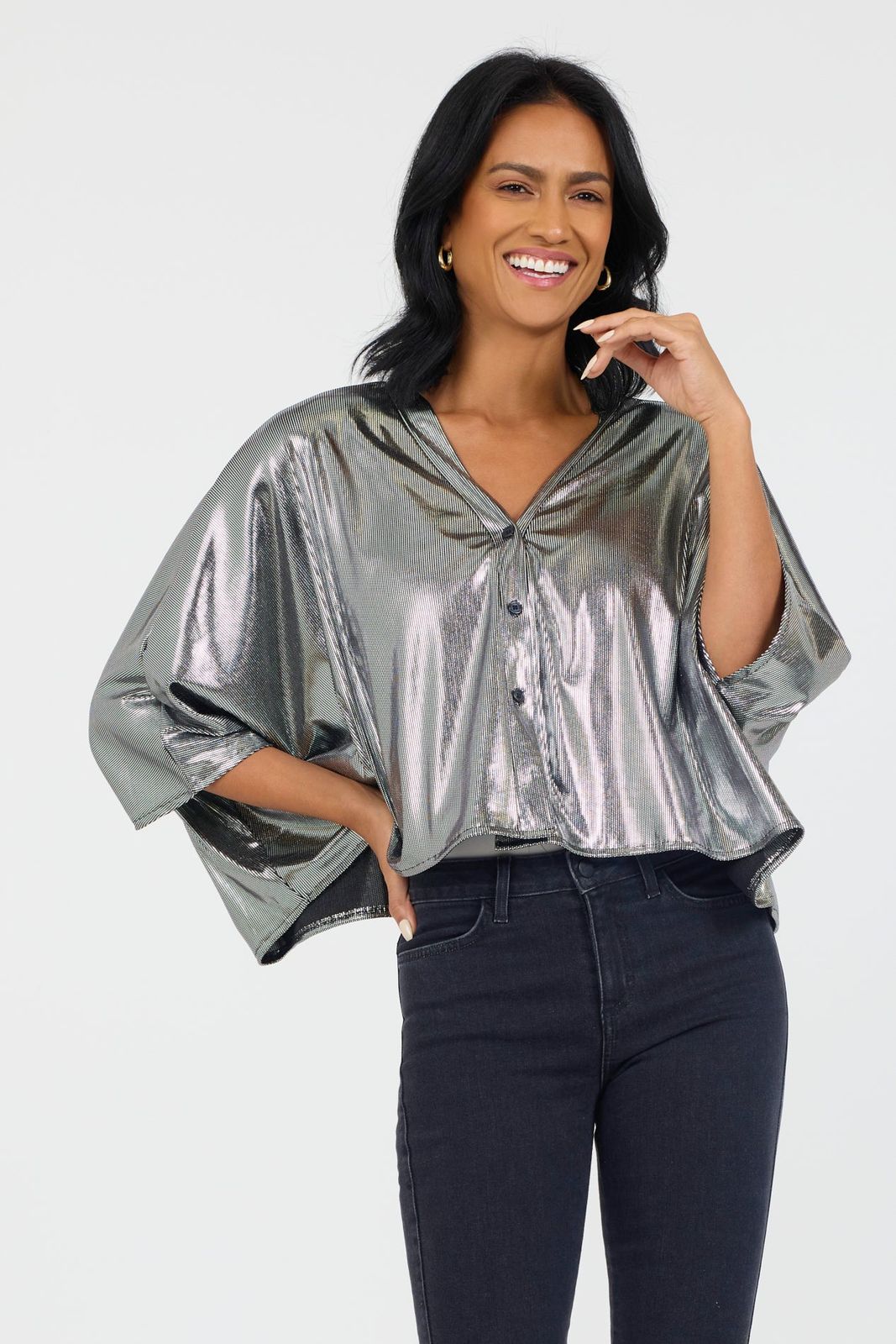 Whitney Metallic Batwing One Button Jacket