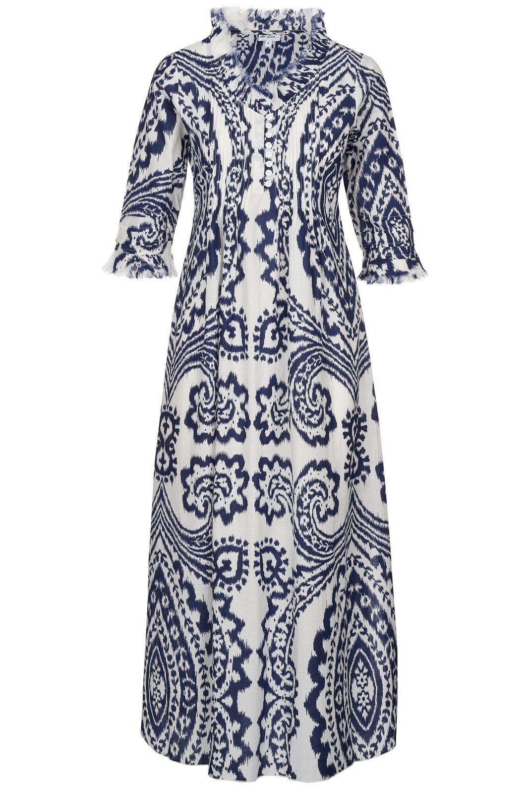 Cotton Annabel Maxi Dress In Navy & White Ikat