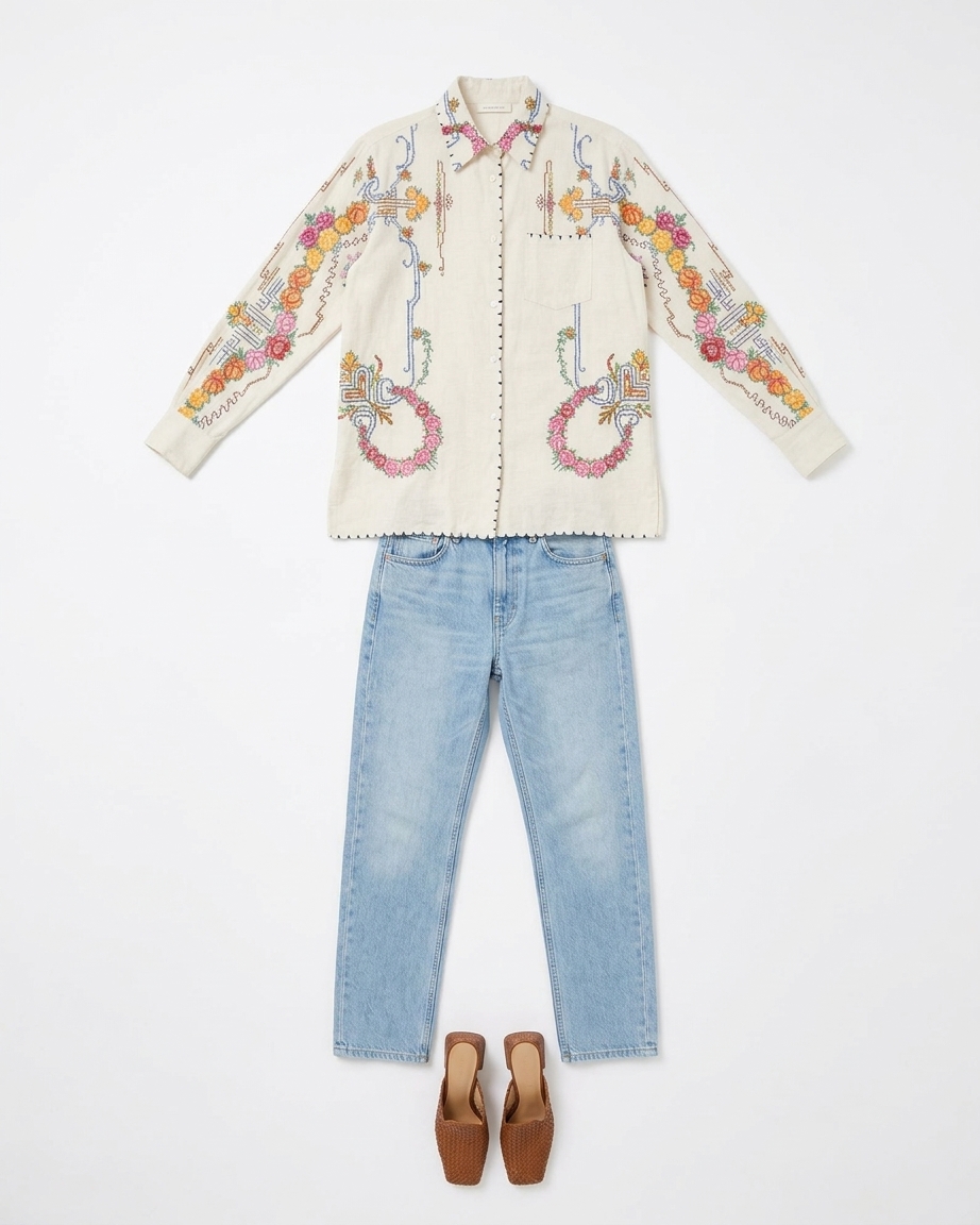 D'ars X L'arca Embroidered Linen Shirt