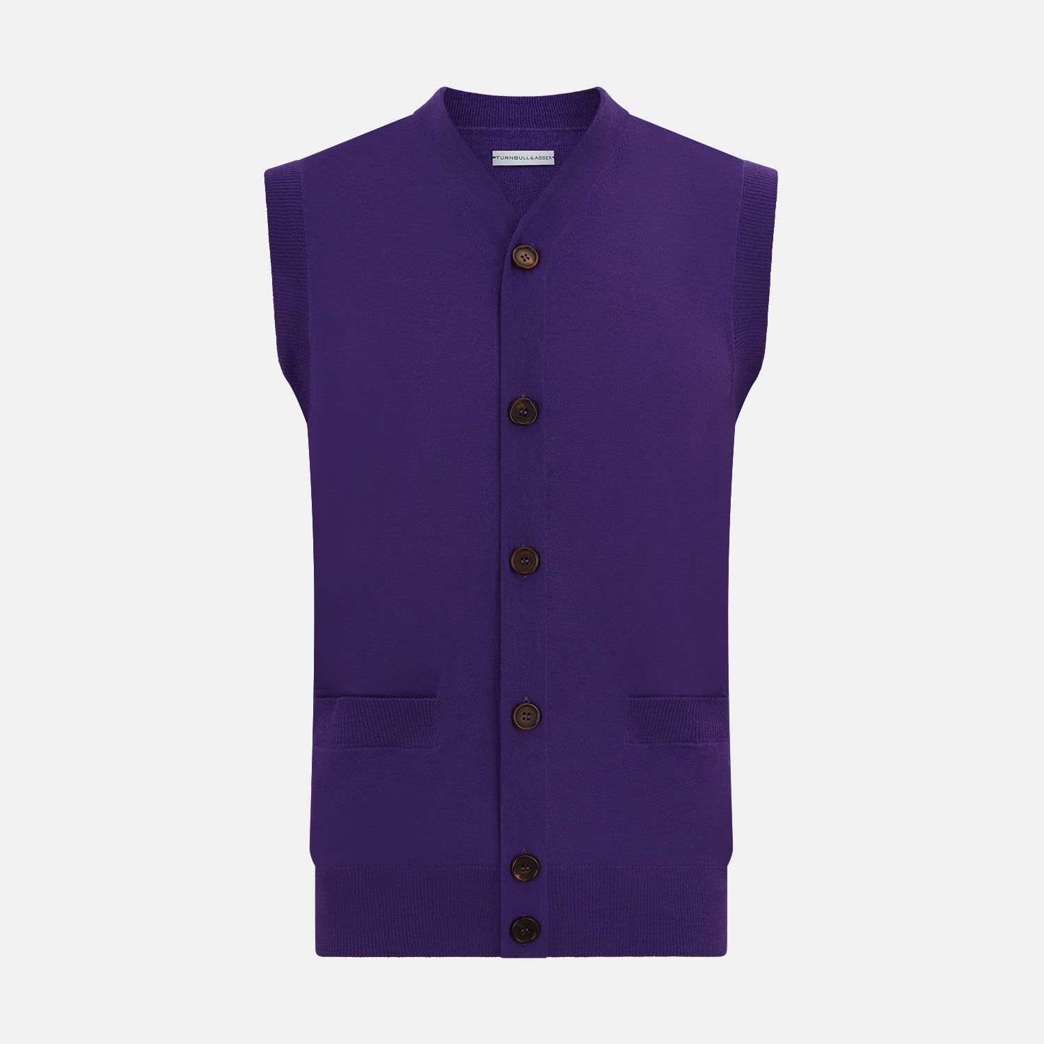 Purple Fine Merino V-Neck Sleeveless Cardigan