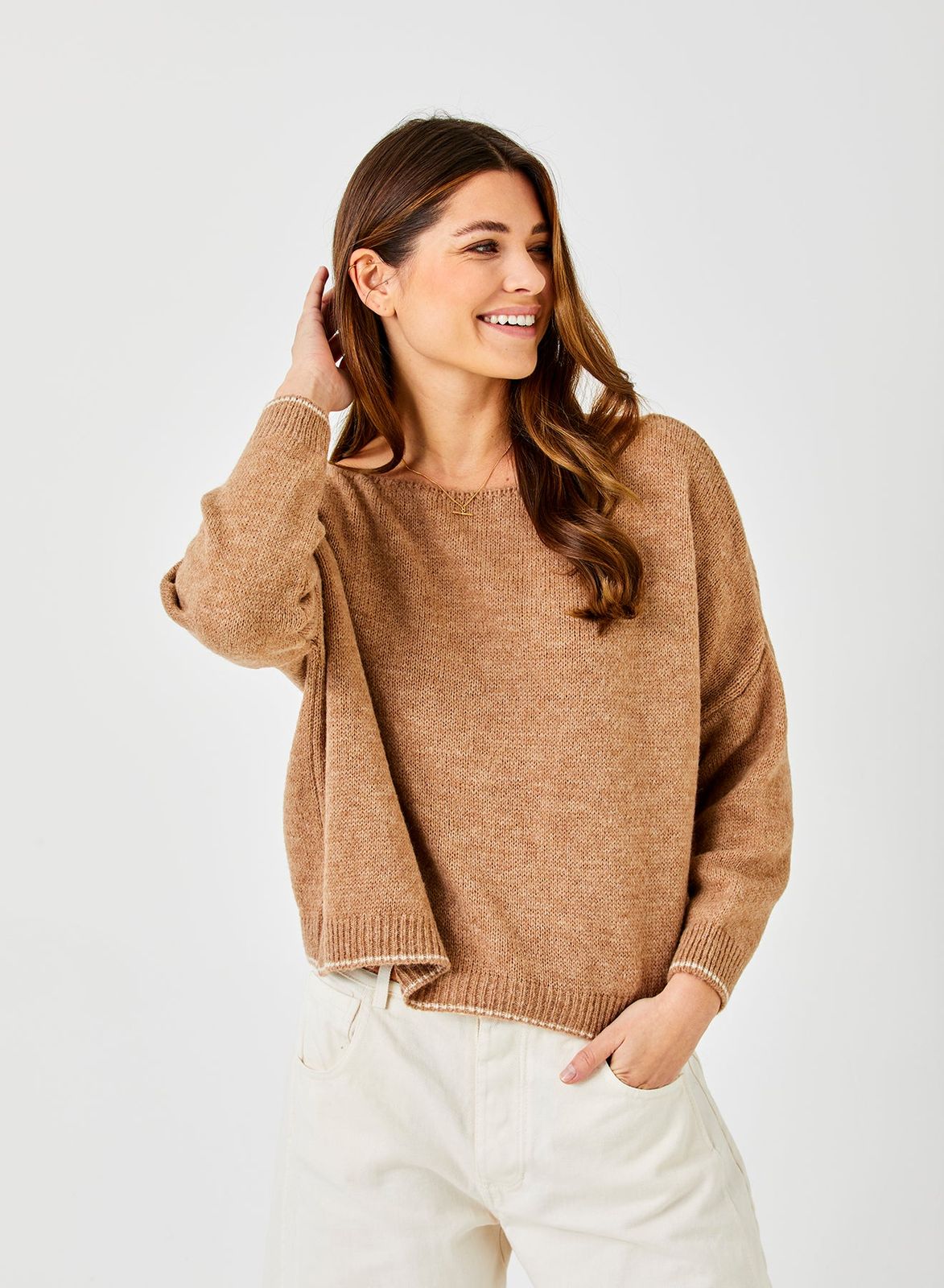 Lauretta Fluffy Oversize Knit With Contrast Trim