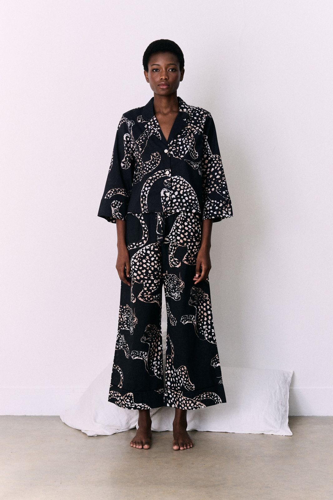 Boxy Shirt and Wide Leg Trouser Set The Jag Print Navy