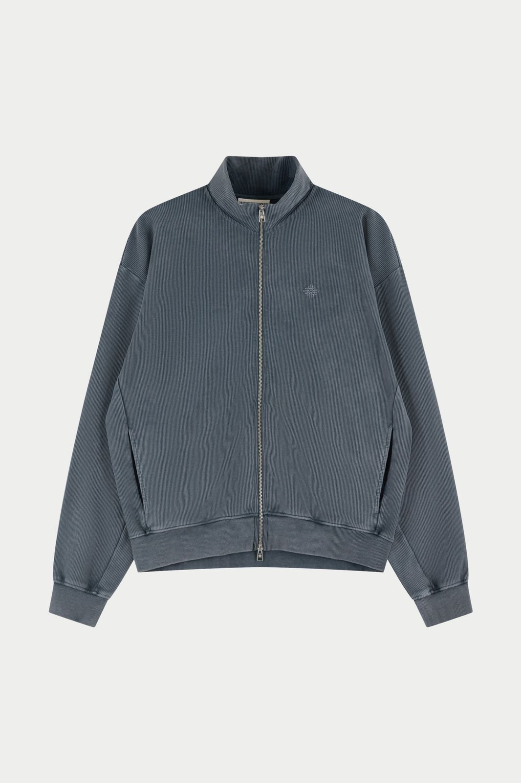 HEAVYWEIGHT WASHED RIBBED ZIP THROUGH FUNNEL NECK - GREY