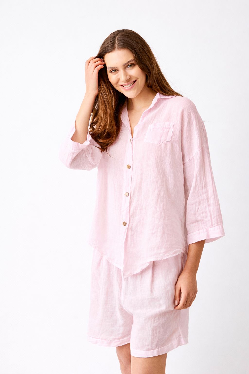 Sapphira Linen Shirt With Side Splits and Pocket