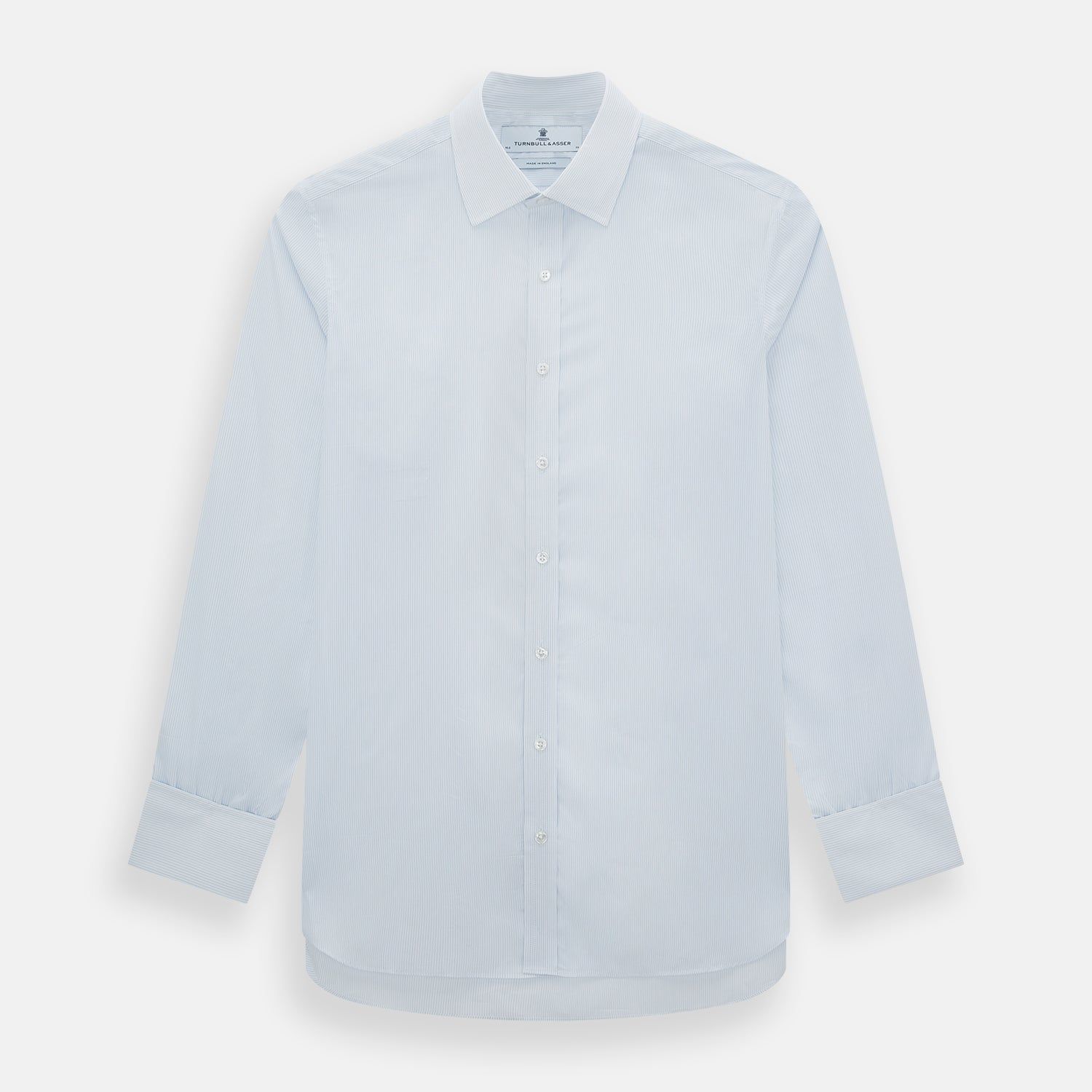 Blue and White Thin Stripe Shirt with T&A Collar and Double Cuffs