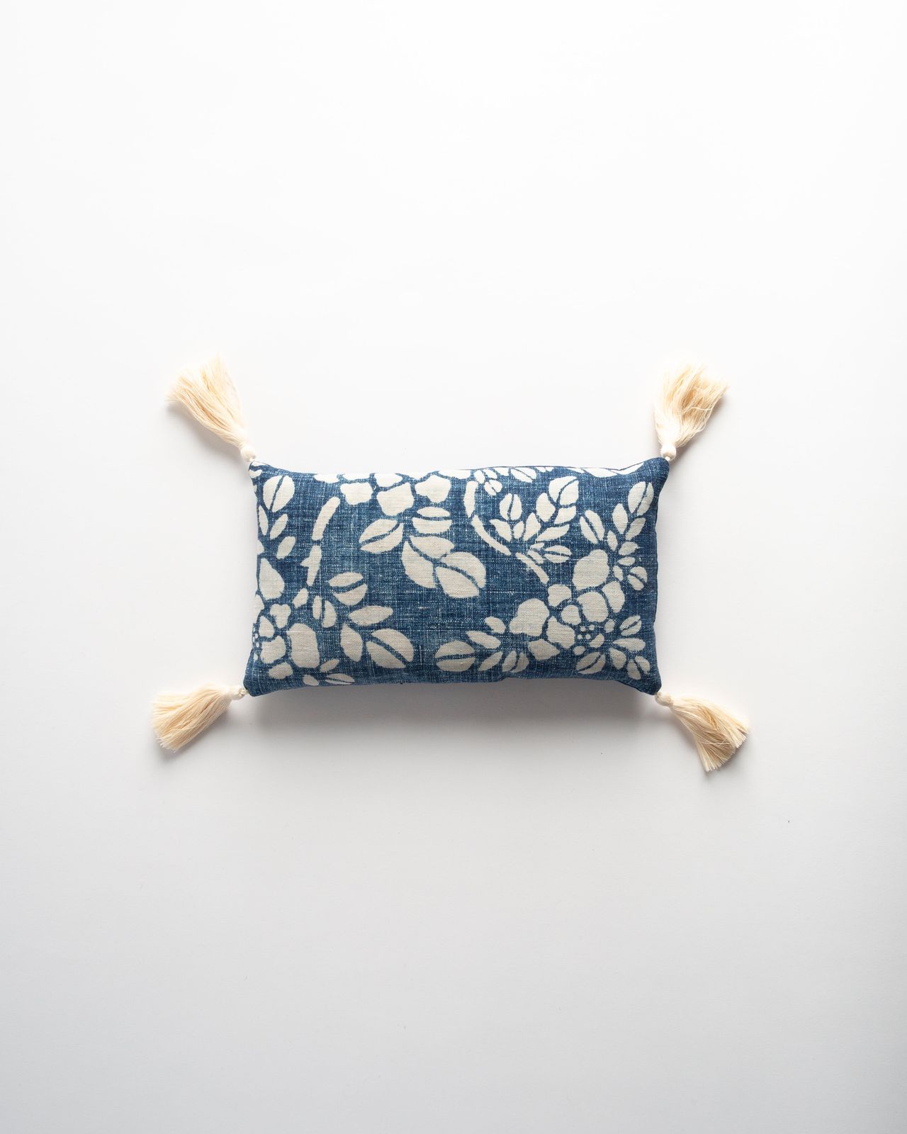 The Dyeworks Miao Indigo Resist White Peonies Medium Lavender Pillow