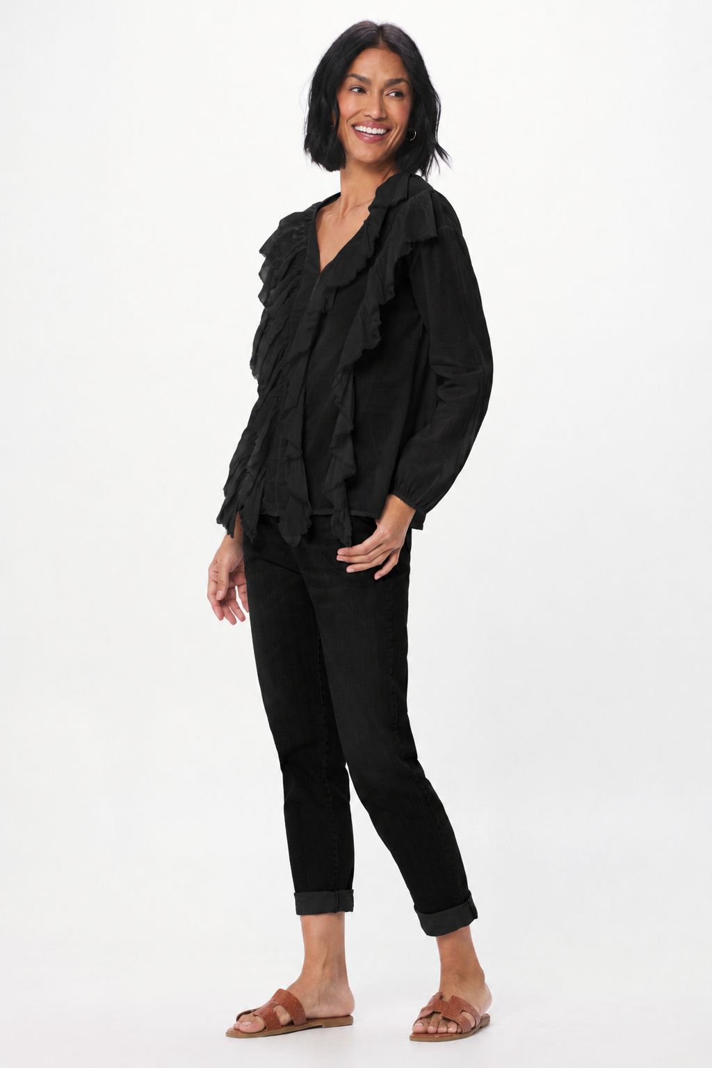Regello Sheer Cotton Blouse With Front Frill