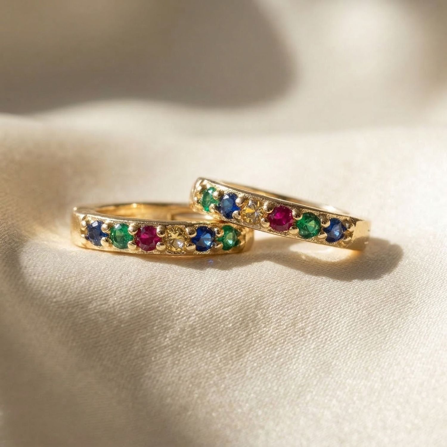 Sapphire Emerald Citrine Ruby Gemstone Gold Plated Huggie Hoops