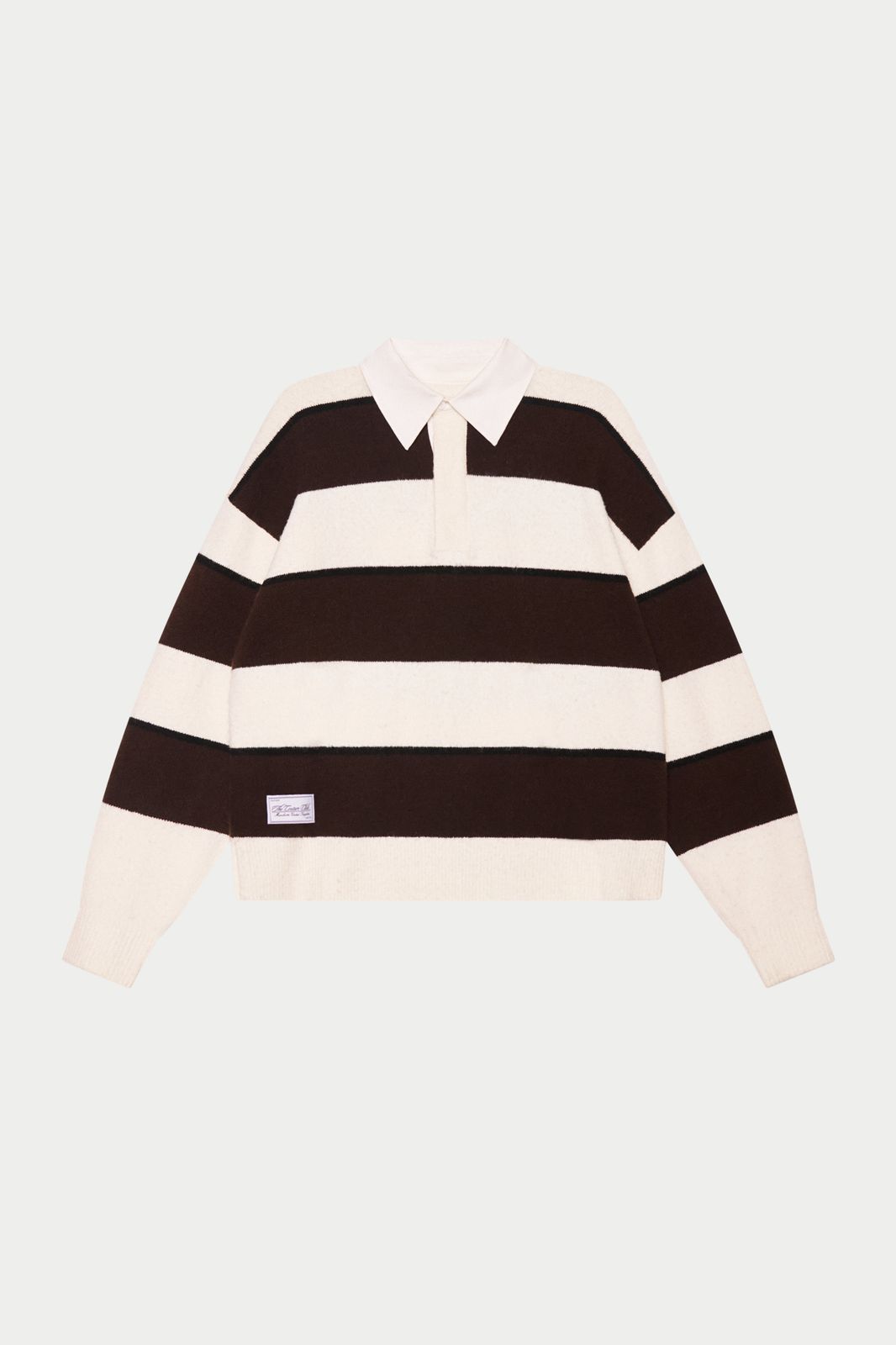 STRIPE CONTRAST COLLAR KNIT CREW - OFF WHITE