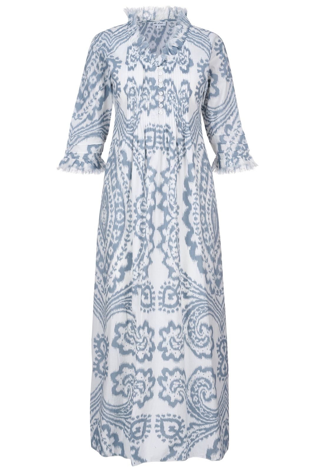 Cotton Annabel Maxi Dress In Grey & White Ikat