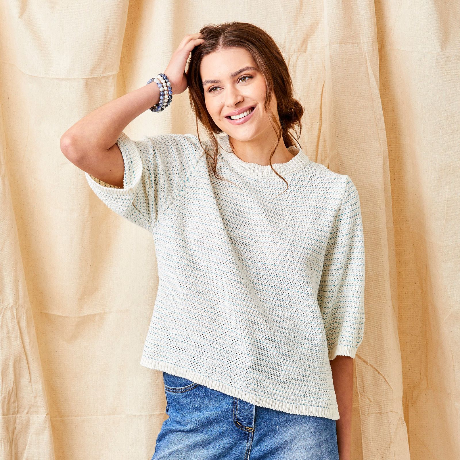 Floria Crew Neck Knit with Metallic Thread