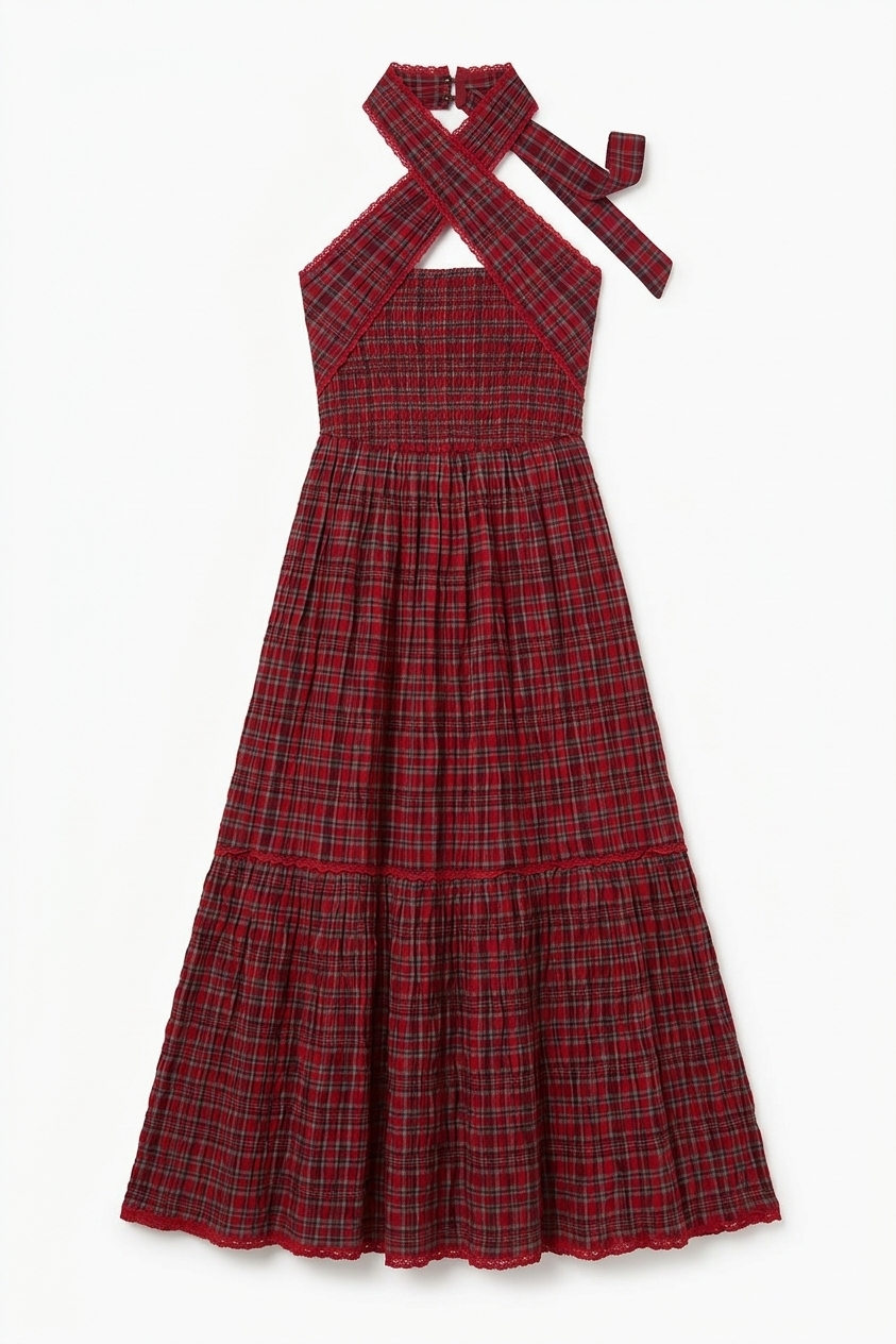 Pia Midi Dress - Red Check