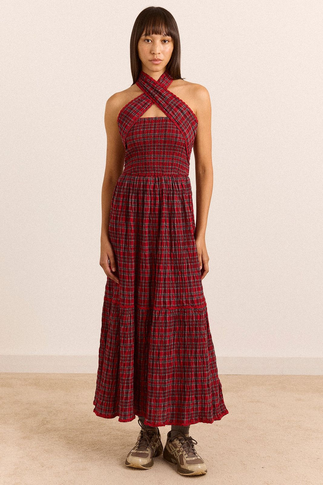 Pia Midi Dress - Red Check