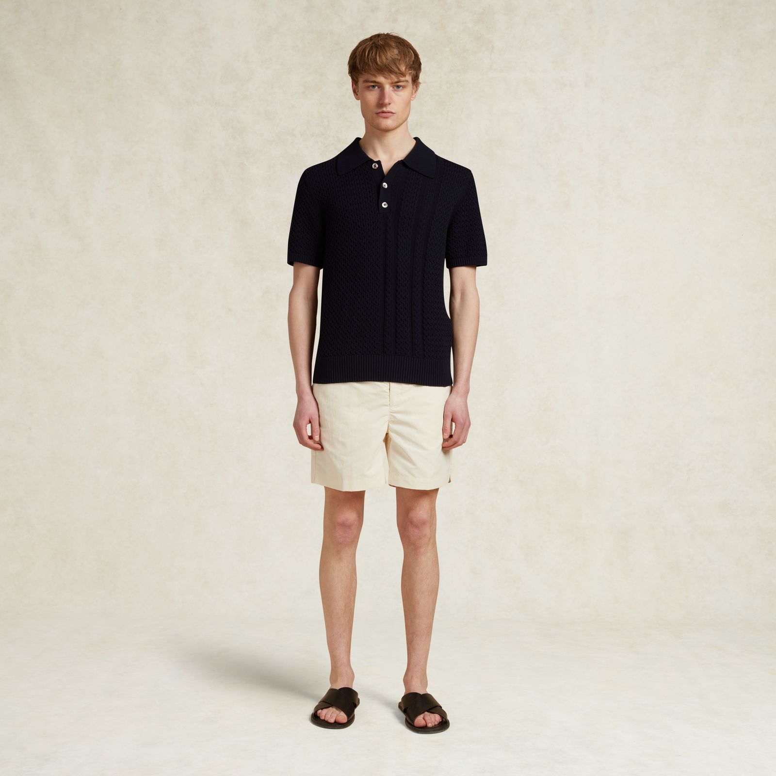 SANTINO COTTON TEXTURED KNIT POLO - NAVY
