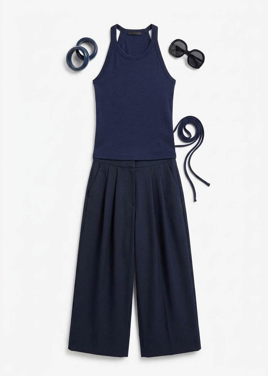 Denia Halter Tie Top - Navy