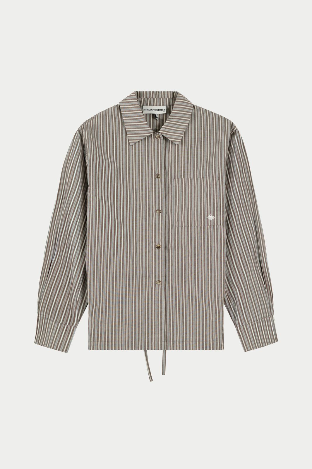 STRIPE TIE BACK EMBLEM SHIRT - KHAKI