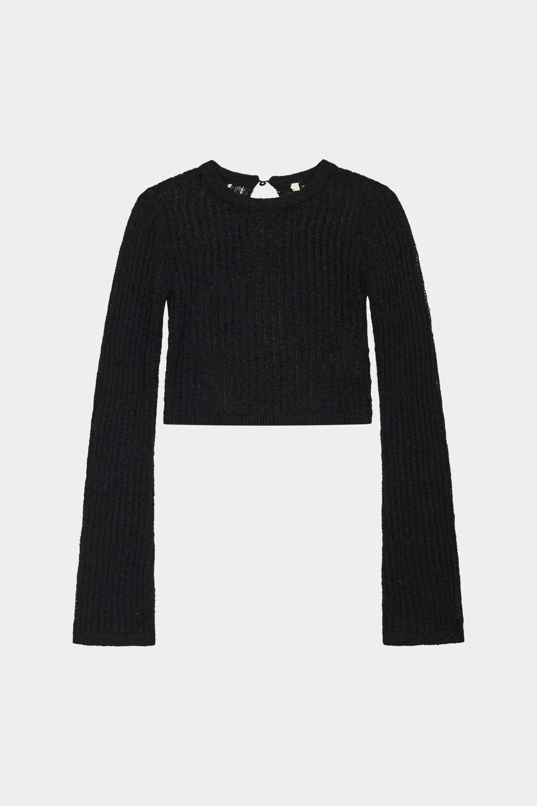 LADDER KNIT LONG SLEEVE TOP - BLACK