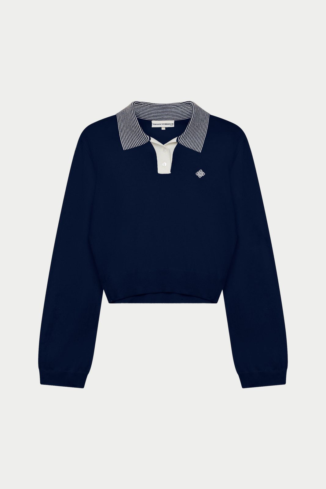 LONG SLEEVE KNITTED COLLAR POLO TOP - NAVY