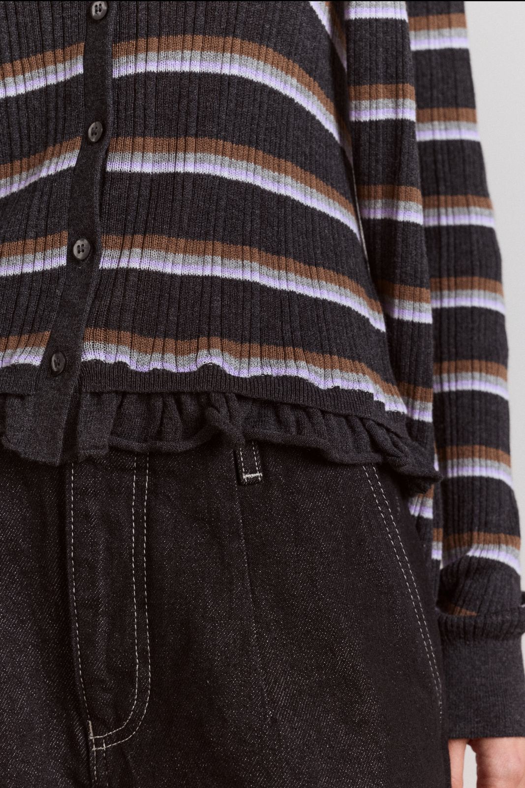 Anelis Cotton Merino Blend Cardigan- Multi Stripe