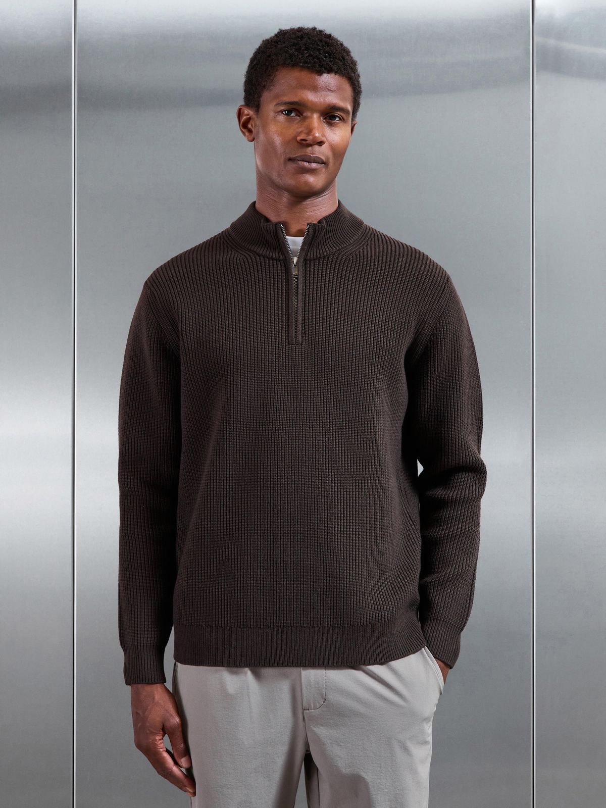 Chunky Ribbed Half Zip in Brown
