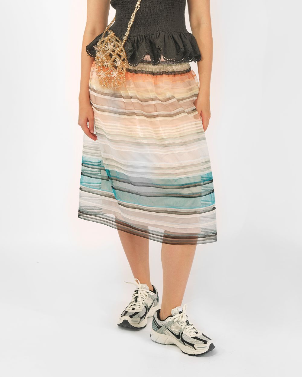 STRIPED SMOCKED SKIRT