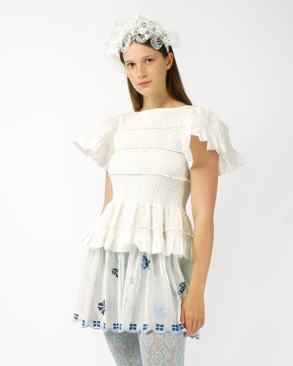 SMOCKED PEPLUM TOP