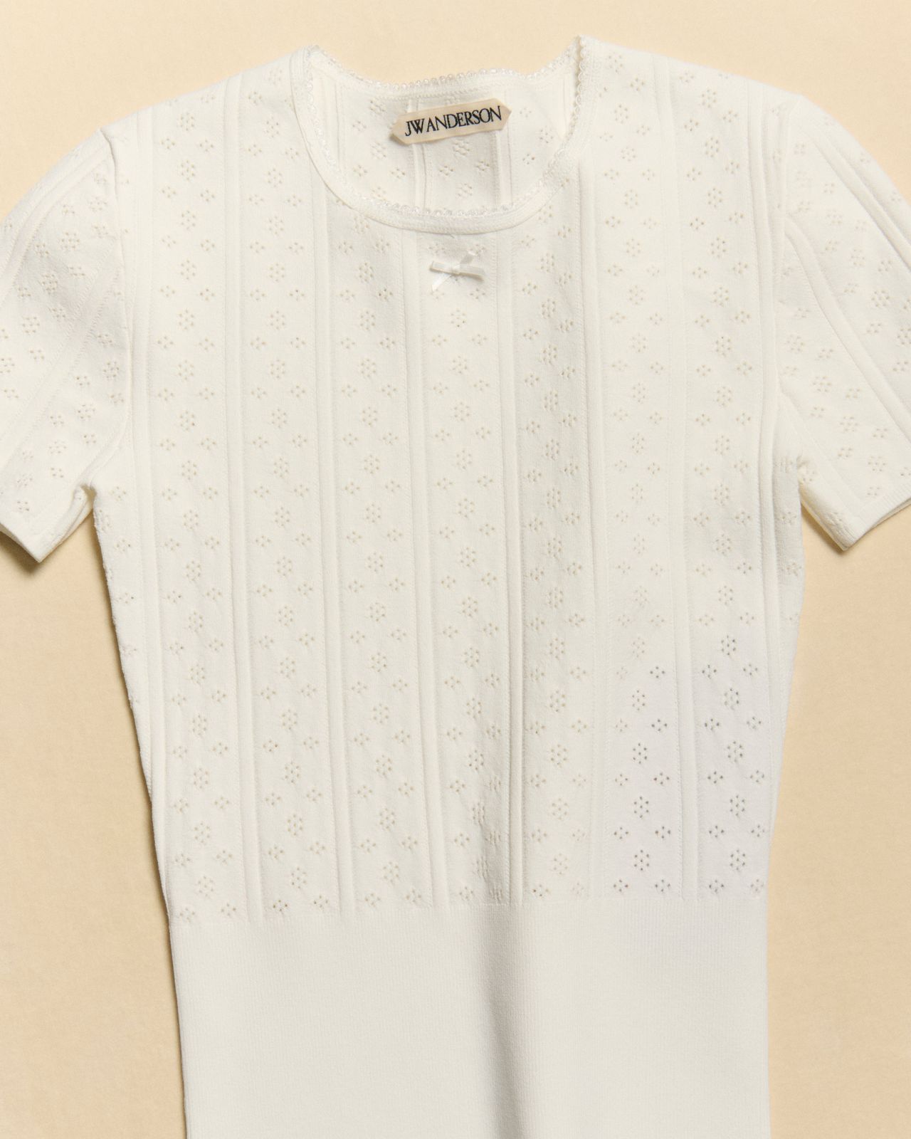 WOMENS KNITTED POINTELLE T-SHIRT IN WHITE