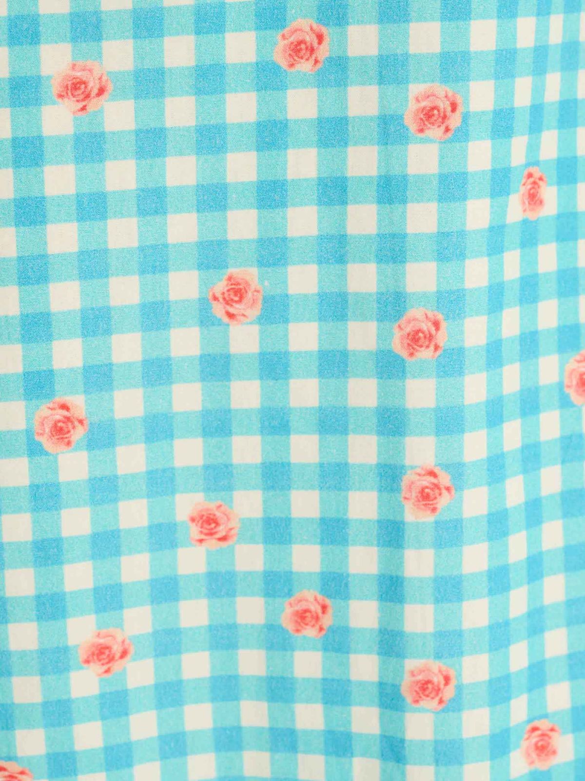 Beverley Floral Gingham Printed Frill Cuff Midi Dress In Blue