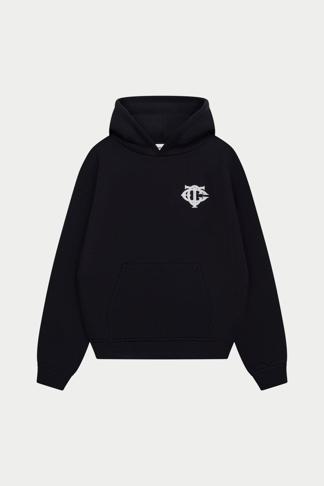 HEAVYWEIGHT MONOGRAM APPLIQUE EMBLEM HOODIE - BLACK