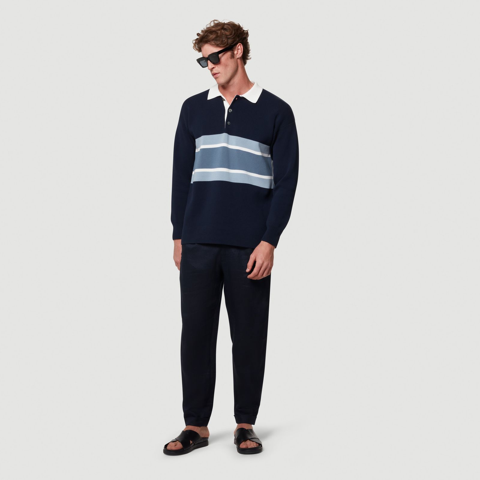 KNITTED RUGBY POLO - NAVY
