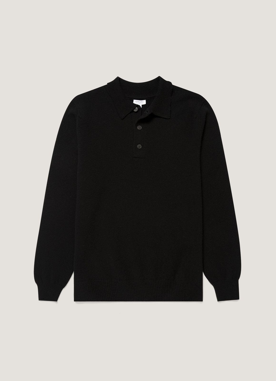 Men's Lambswool Knitted Polo Shirt in Black
