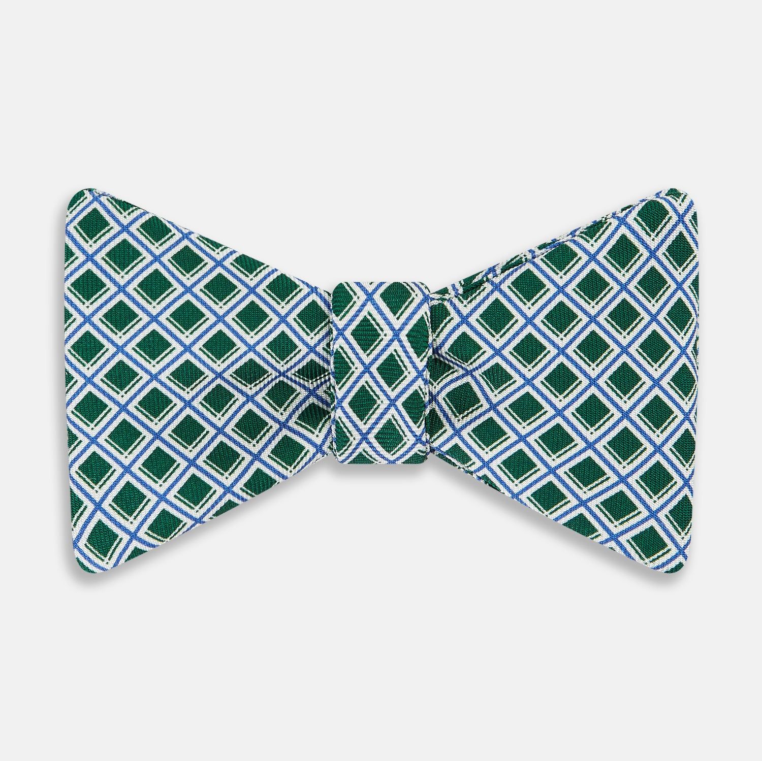 GREEN AND BLUE CHECKED SILK BOW TIE