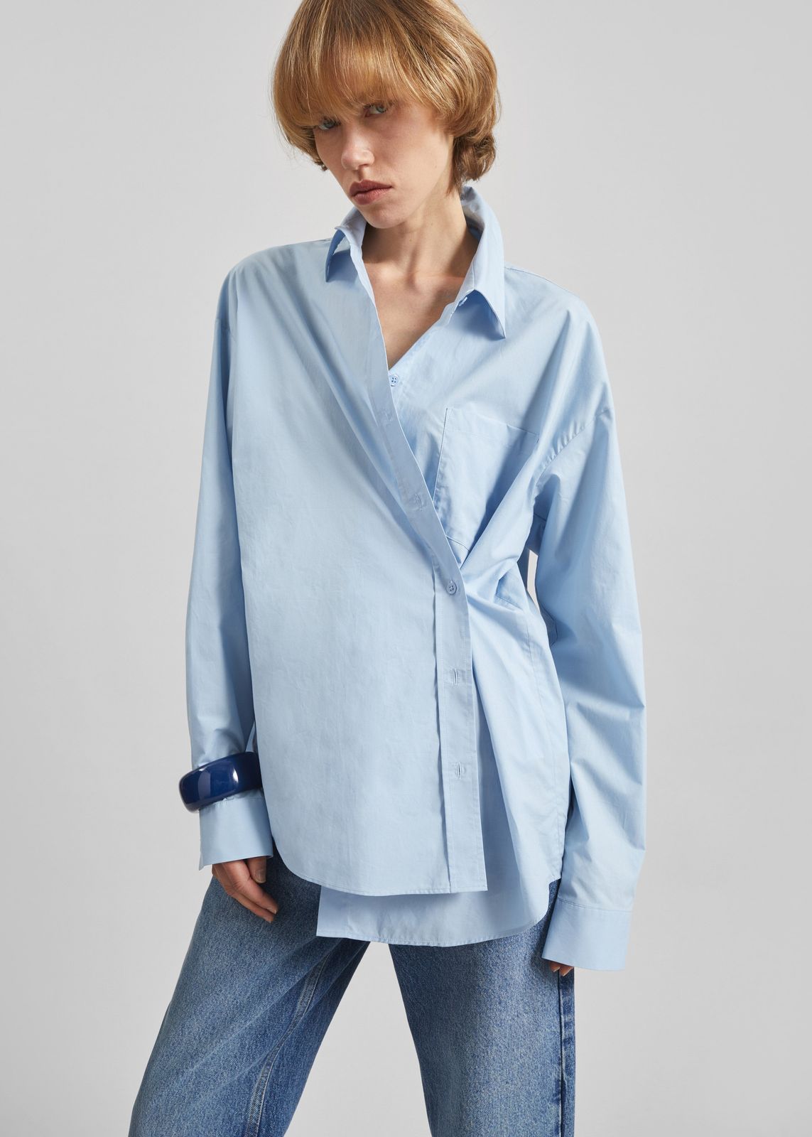 Ornella Side Button-Up Shirt - Light Blue