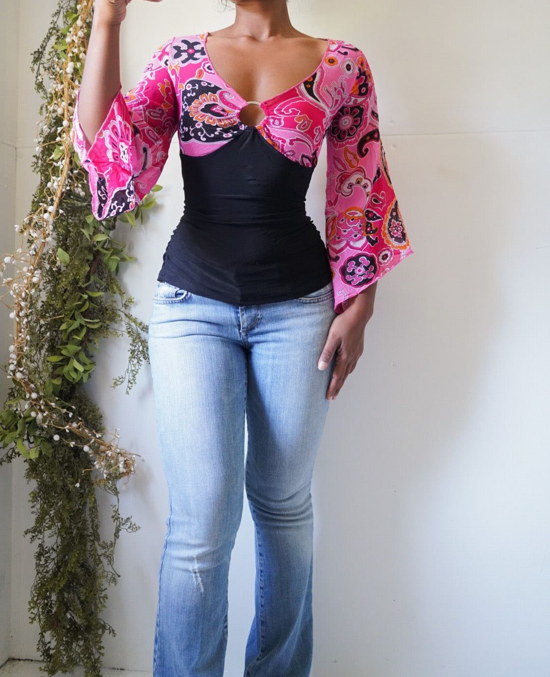 Y2K Paisley Print Boho Top