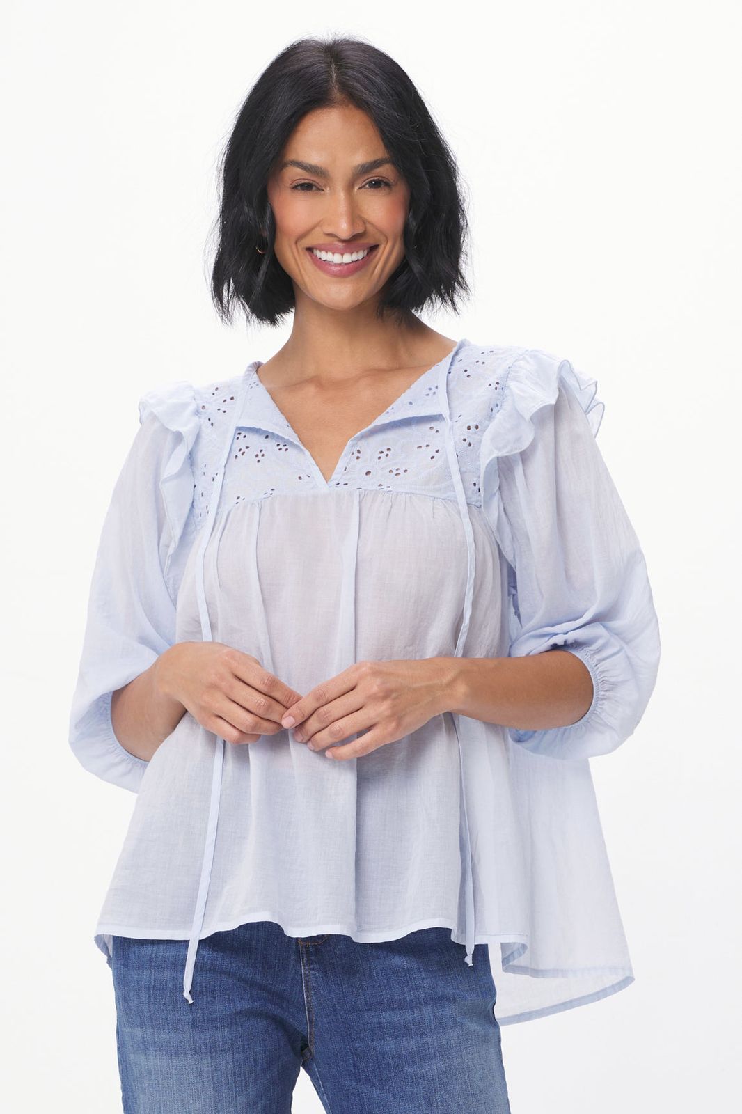 Rimini Sheer Cotton Blouse With Broderie Anglaise