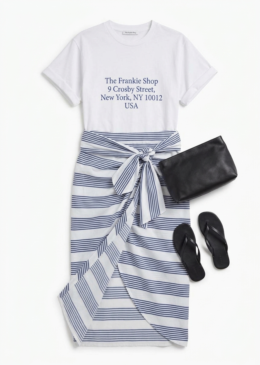 Thira Wrap Skirt - Navy/white Stripe