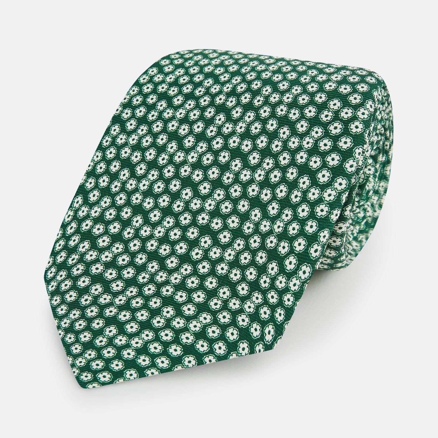 Forest Green Flower Patterned Silk Tie