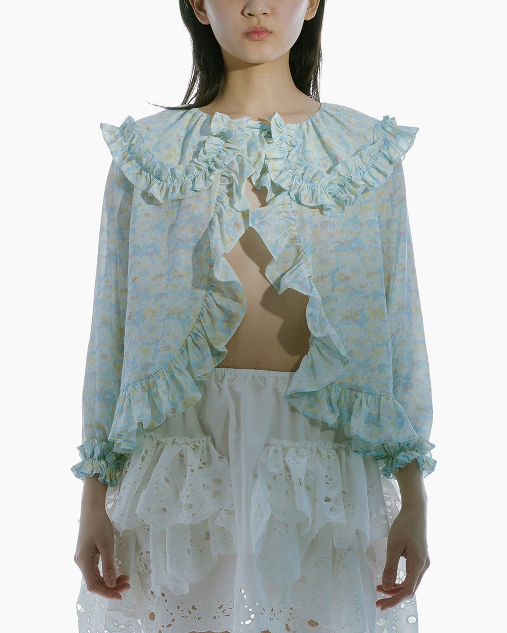 PRINTED RUFFLE-DETAILED BLOUSE