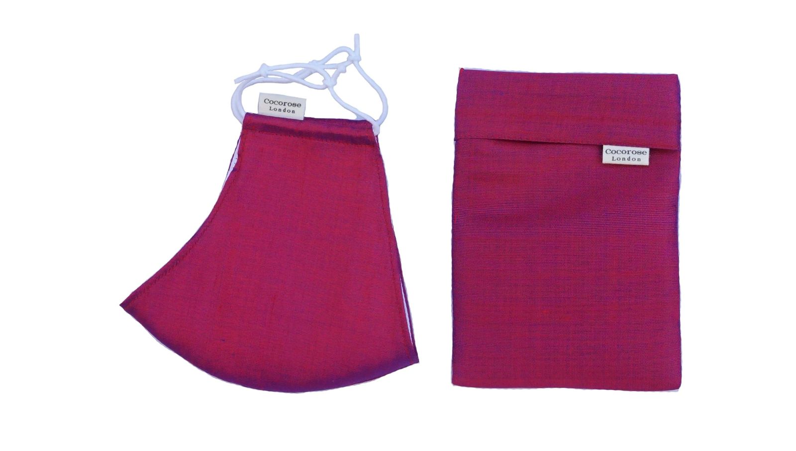 Silk Face Mask with Filter Pocket and Matching Pouch - Crimson Red