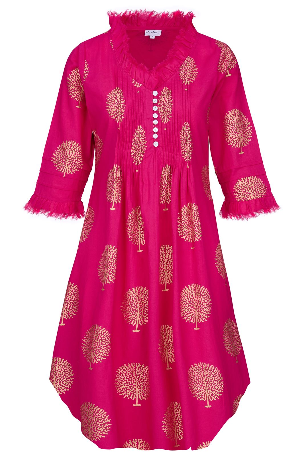 Annabel Cotton Tunic In Fuschia & Gold