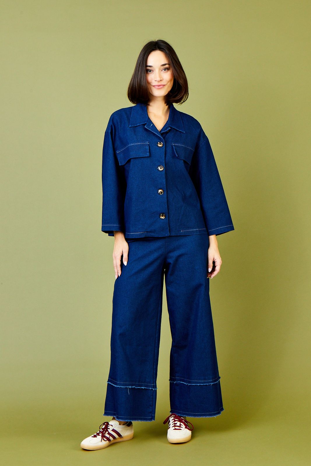 Gabrielle Stretch Denim Pants With Frayed Detail
