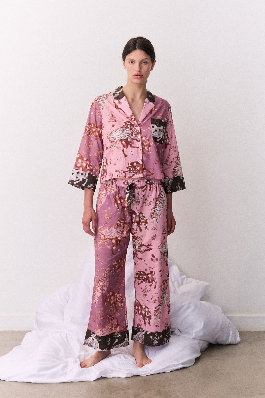 Boxy Shirt & Wide Leg Set Thunderheart Chestnut/Pink/Chocolate