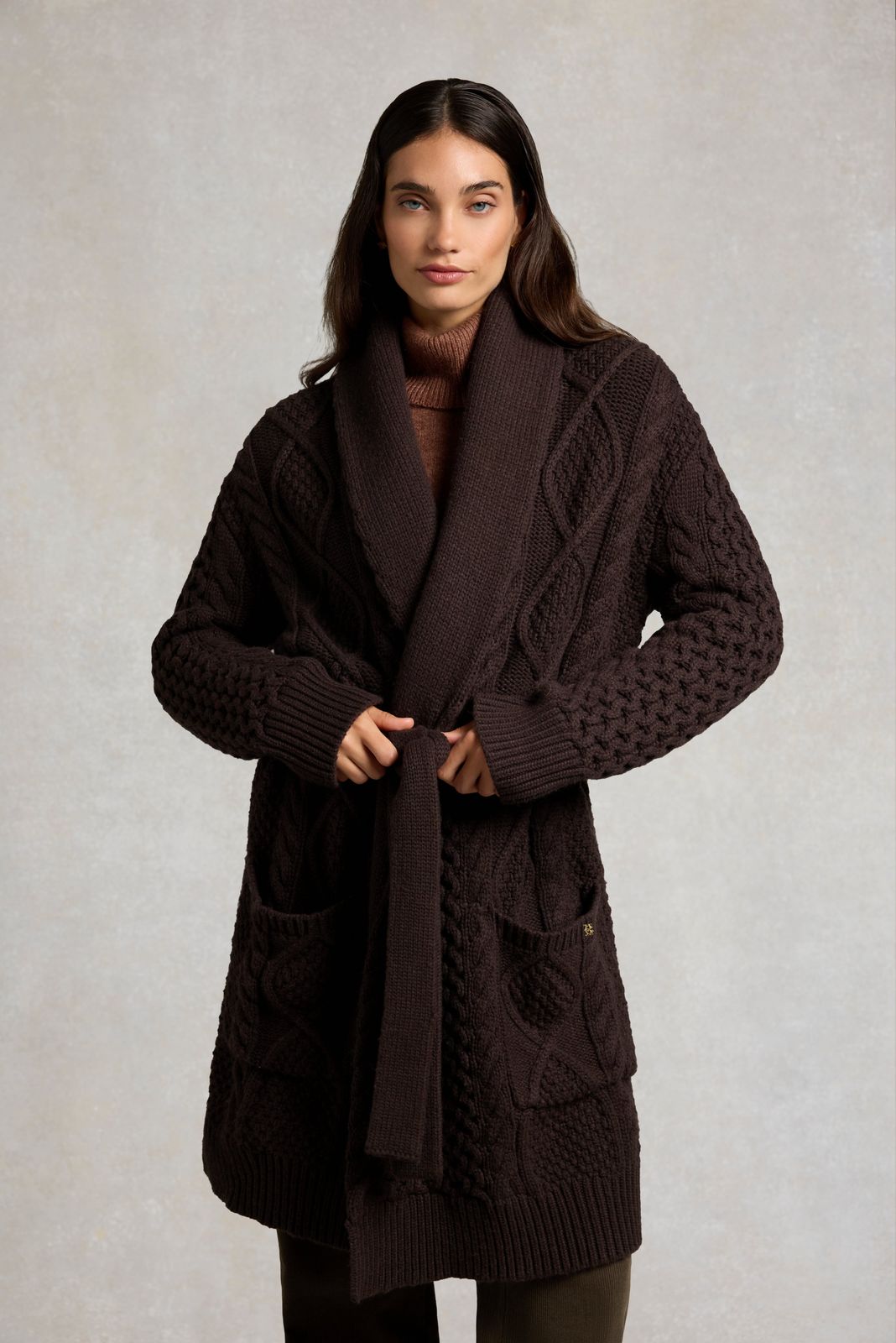 Montana Longline Cardigan (Chocolate Cable)