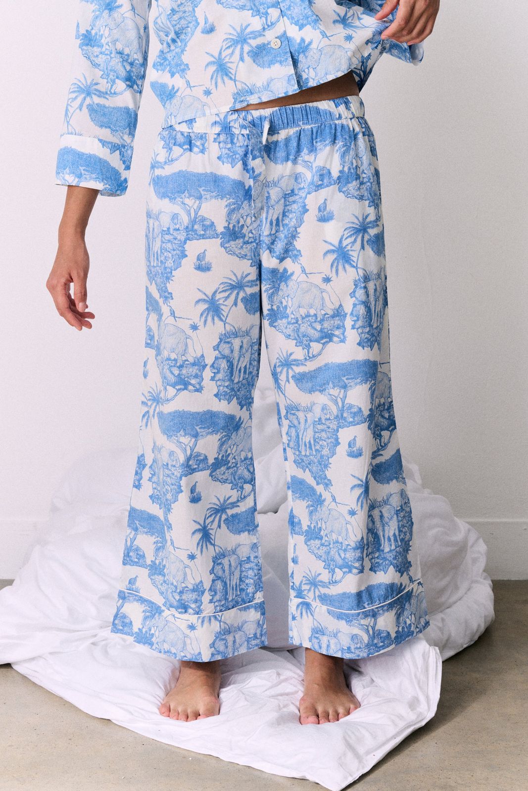 Wide Leg Pyjama Trousers Loxodonta Print Blue