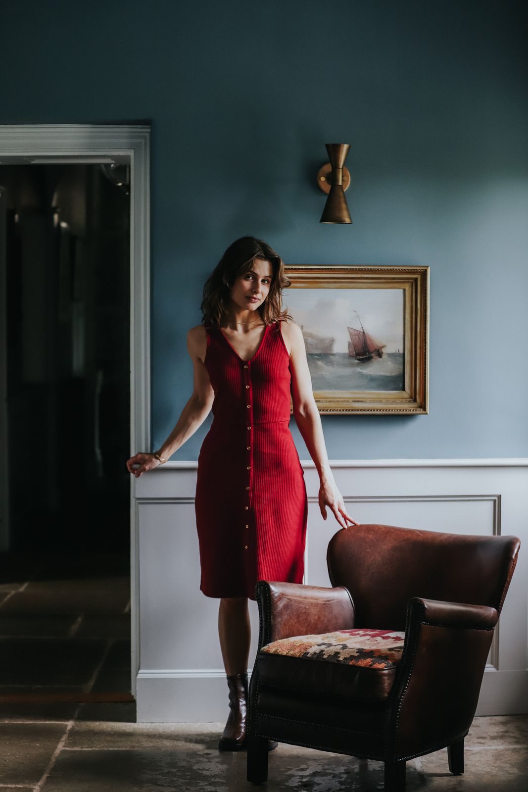 The Kōr Organic Cotton Ribbed Pinafore Dress in Merlot
