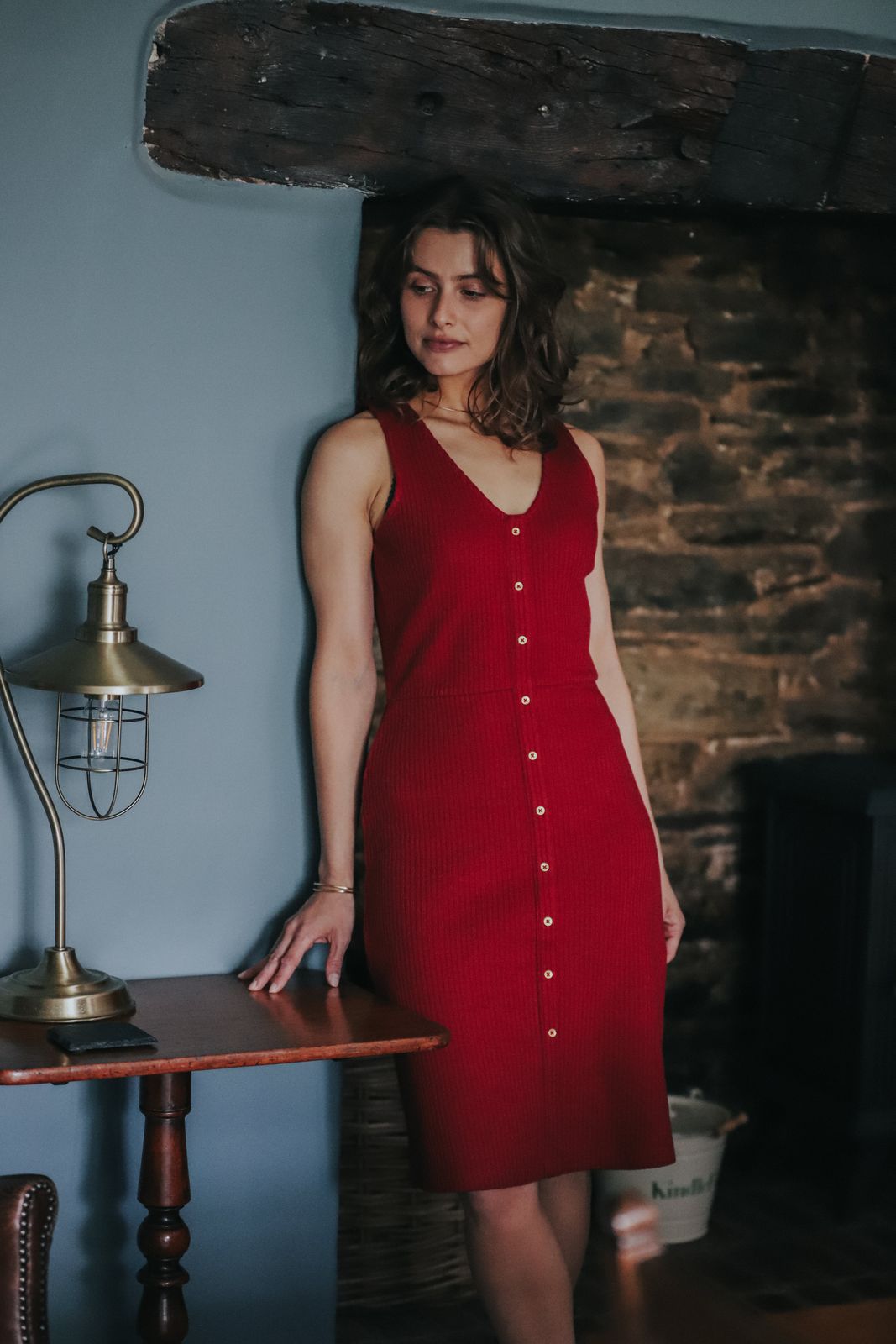 The Kōr Organic Cotton Ribbed Pinafore Dress in Merlot