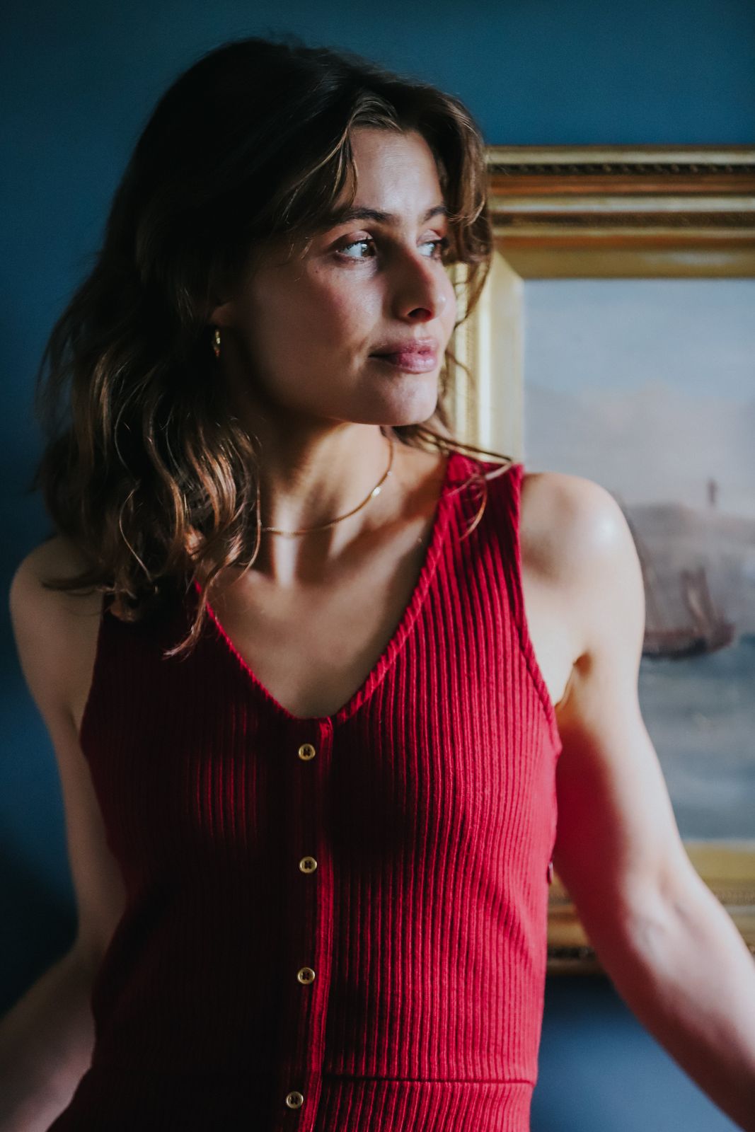The Kōr Organic Cotton Ribbed Pinafore Dress in Merlot