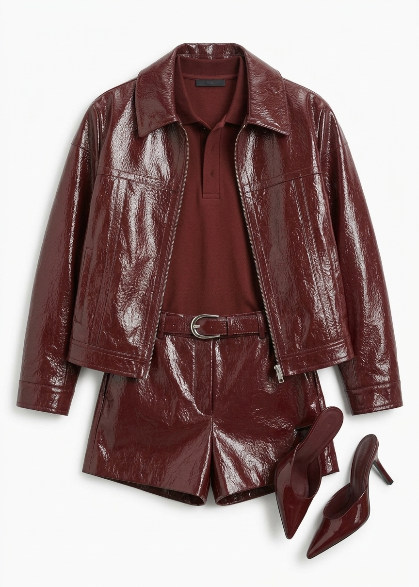 Kate Crackled Faux Leather Mini Shorts - Burgundy