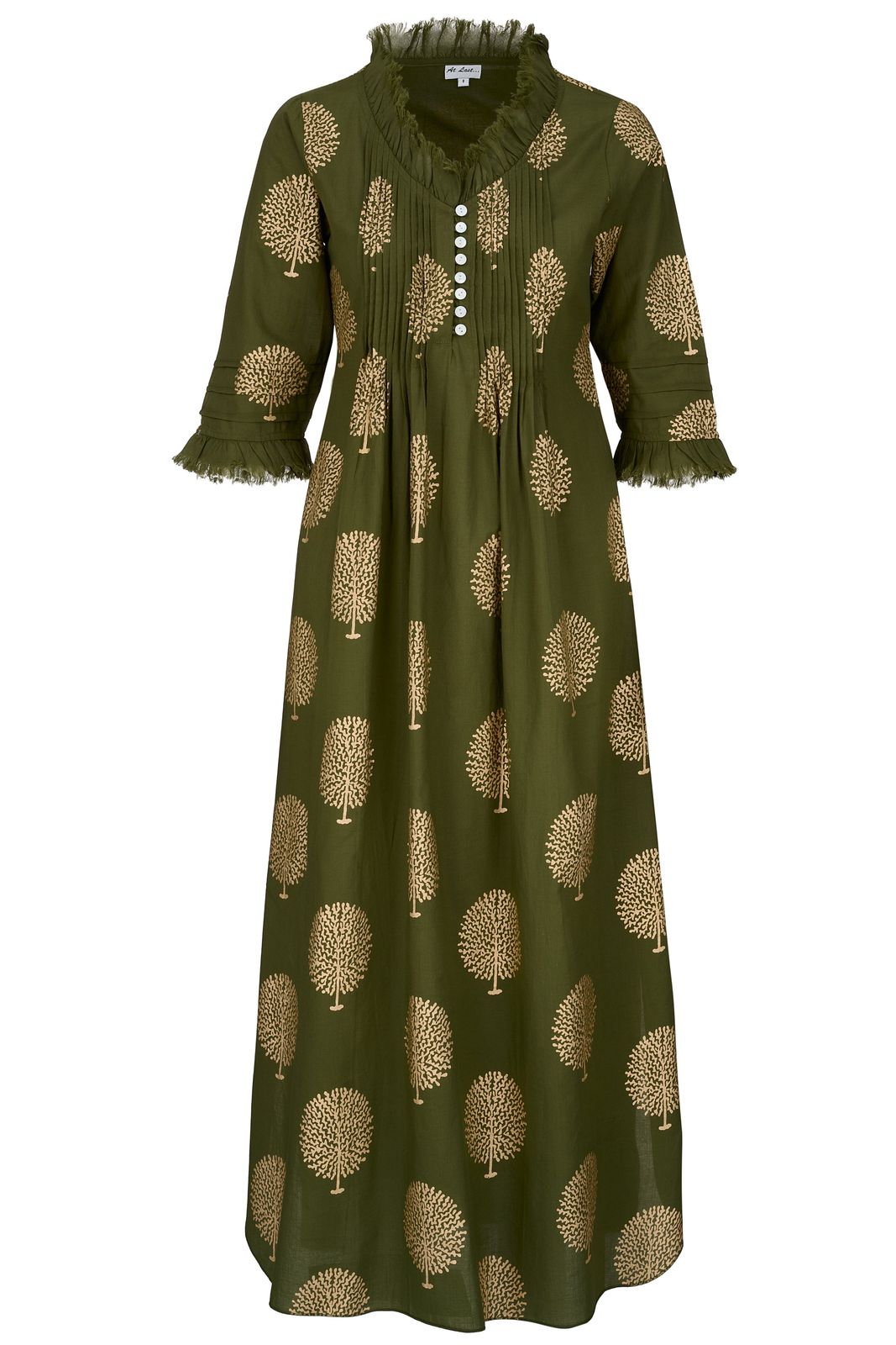 Cotton Annabel Maxi Dress In Olive & Gold